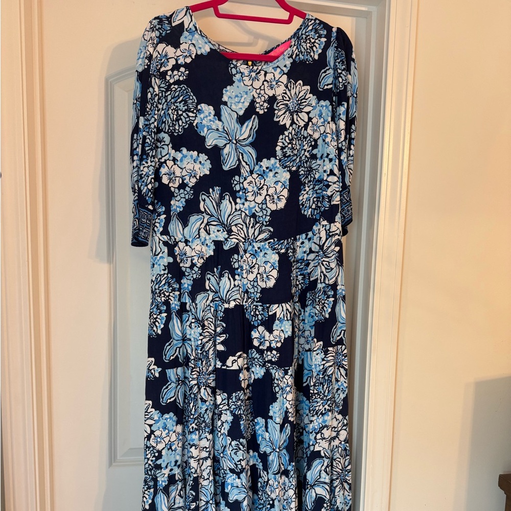Lilly Pulitzer Navy & Light Blue Floral Maxi Dress